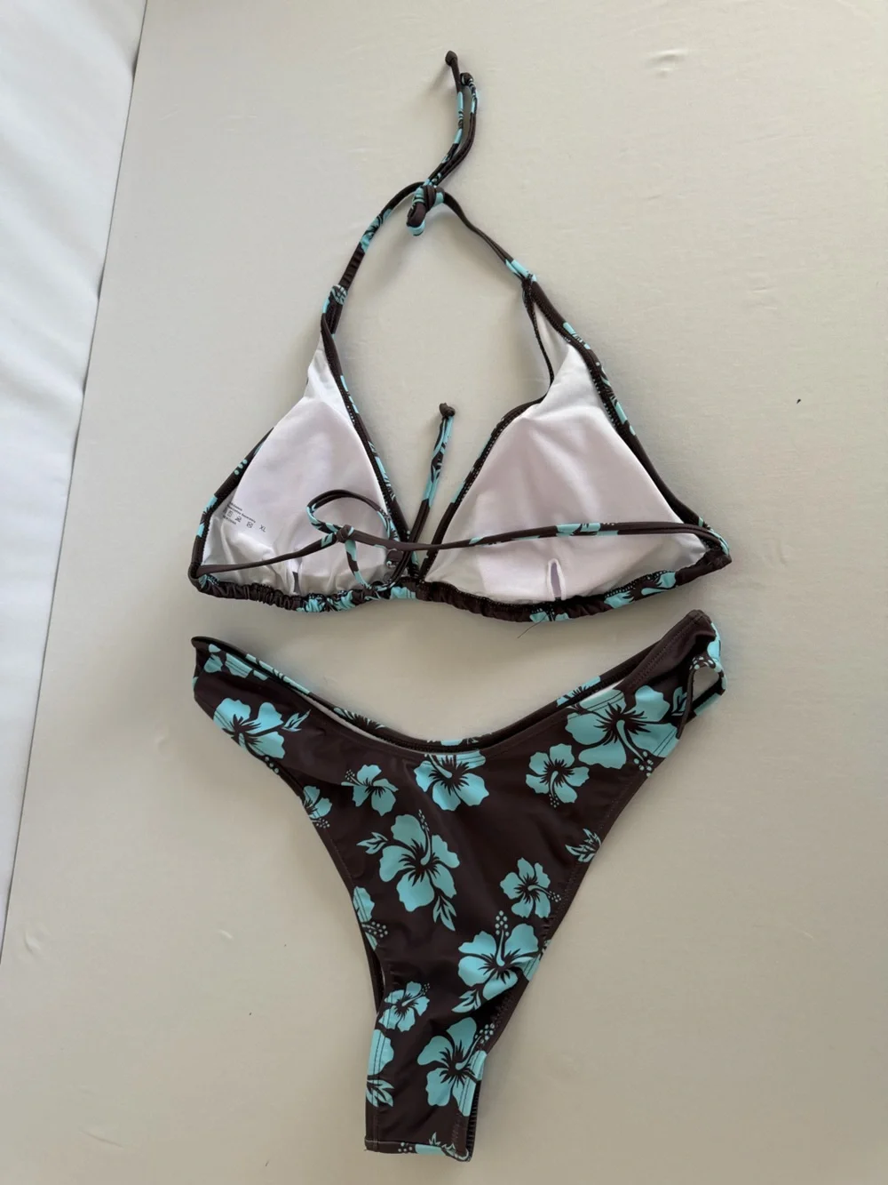Shein bikini swimsuit 2 piece Size XL Brown Blue Floral Print New